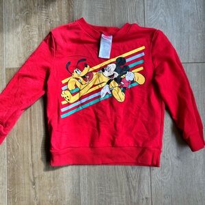 Disney Red Kids Sweatshirt with Mickey & Pluto Stripe Graphic